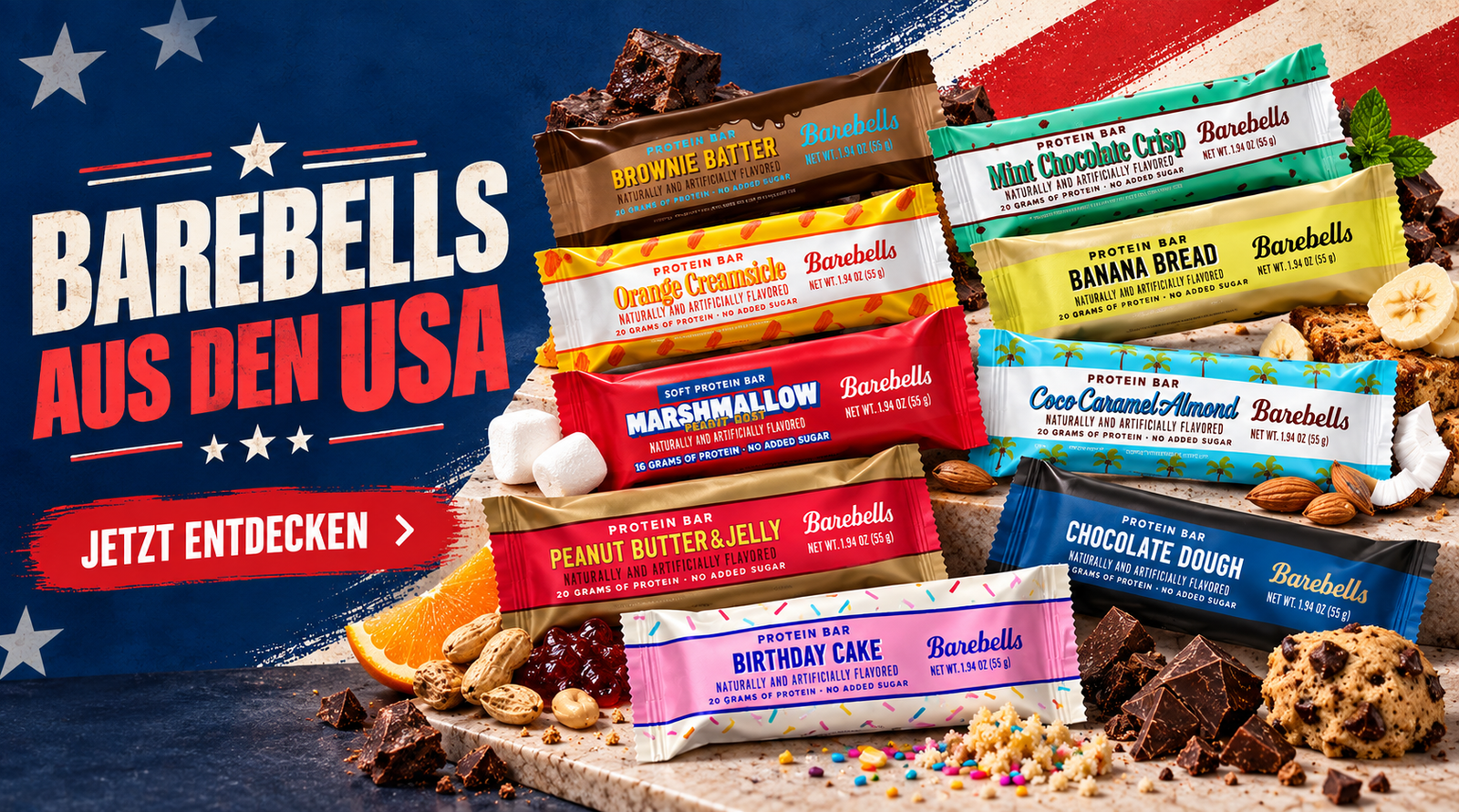 Barebells Protein Bar Banner 55 g US Import Potein Riegel bei Sci Nutrition Berlin
